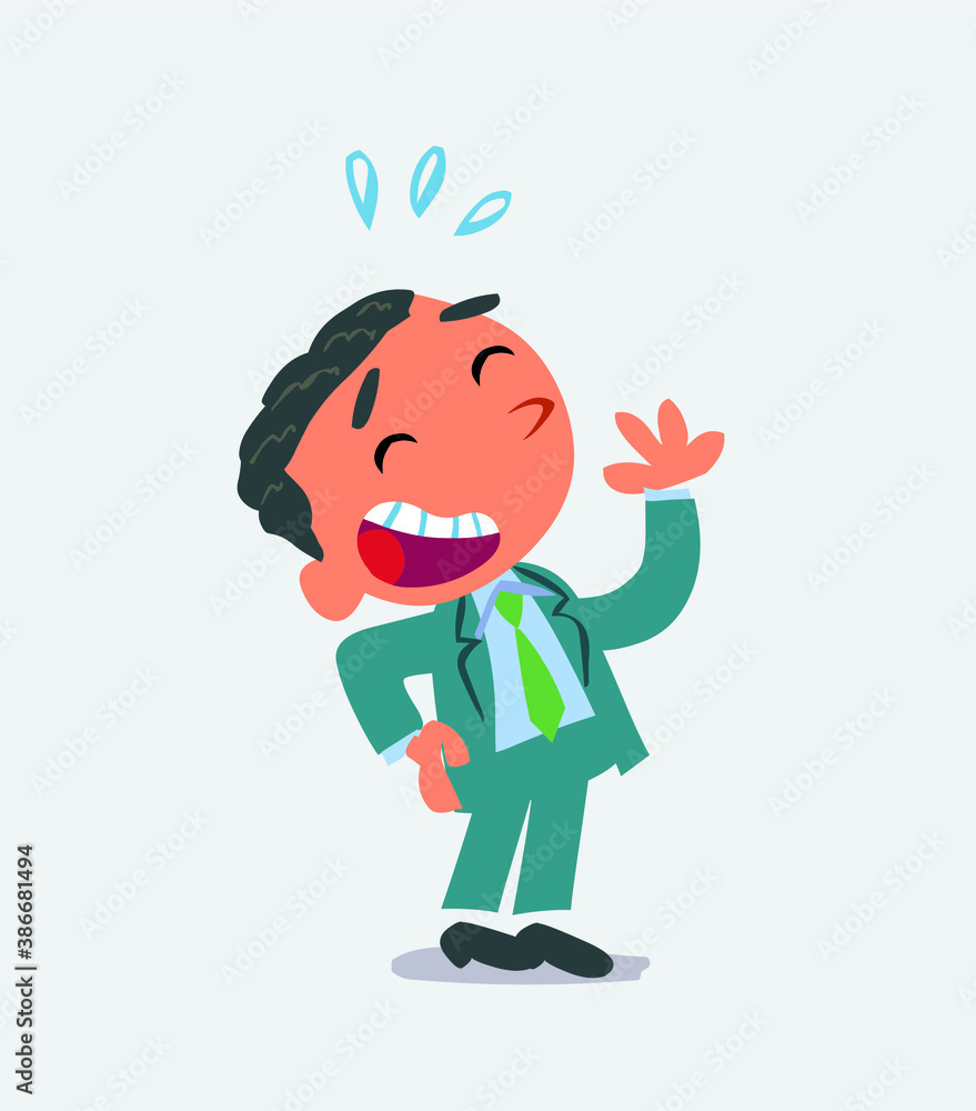 cartoon character of businessman laughing happily.