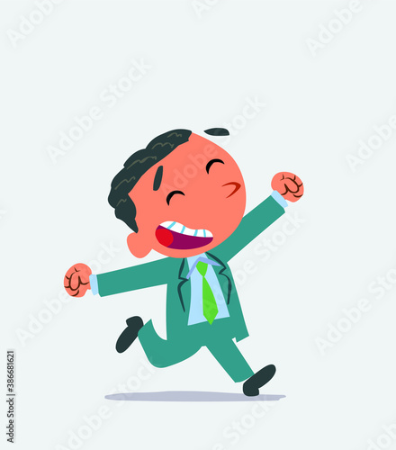 artoon character of businessman running very euphoric.