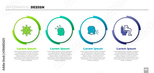 Set Virus, Man having headache, coughing and Constipation. Business infographic template. Vector.