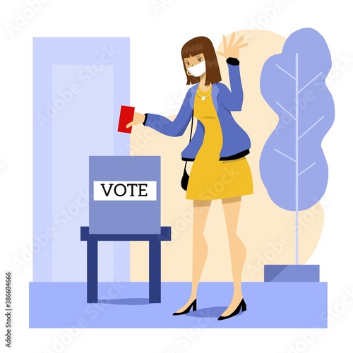 illustration of  a woman going to general elections wearing mask