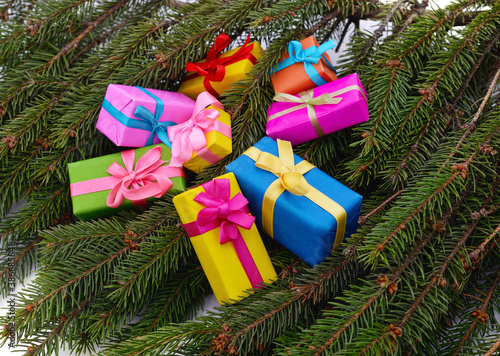 Branches of pine with a gifts.