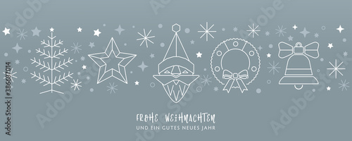 Weihnachtskarte Deko silber - Weihnachtsmann, Weihnachtsbaum Kranz, Stern und Glocke