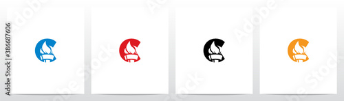 Fire Torch On Letter Logo Design C