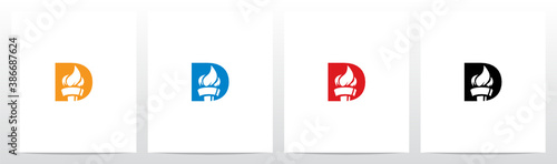 Fire Torch On Letter Logo Design D