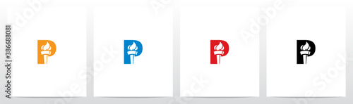 Fire Torch On Letter Logo Design P