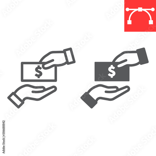 Bribe line and glyph icon, election and corruption, hand give bribery sign vector graphics, editable stroke linear icon, eps 10.