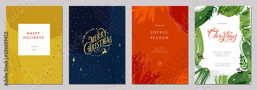Modern universal artistic templates. Merry Christmas Corporate Holiday cards and invitations. Abstract frames and backgrounds design. Vector illustration.