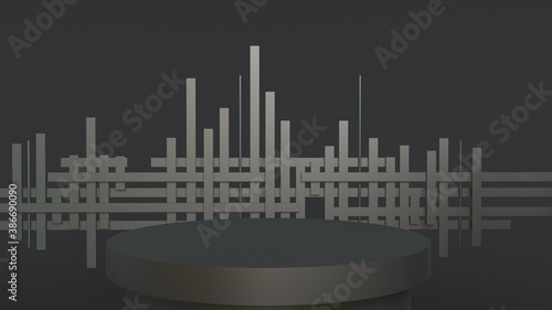 Silver empty metallic pedestal in black stylish studio  3D render.