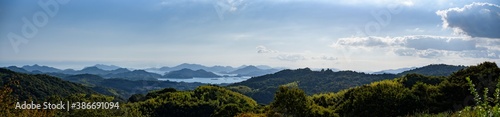 Panorama view of the Seto Inland Sea as seen from mountain in Fukuyama city