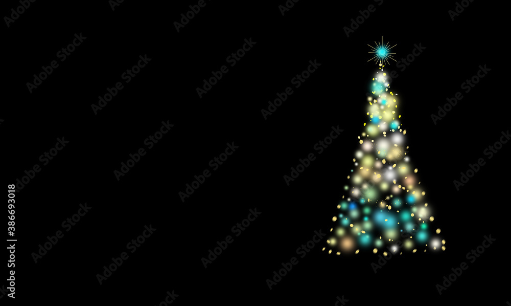 Christmas tree burns with bright lights, Sparkle magic xmas tree light.Mockup ready for text message, Greeting card Merry Christmas and Happy New Year. Christmas tree burns with bright lights, Sparkle magic xmas tree light.Mockup ready for text message, Greeting card Merry Christmas and Happy New Year.