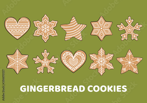 Set of gingerbread cookies. Christmas elements for winter holidays