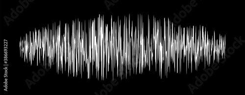 sound signal waveform, audio wave line on black, sound wave for voice recording music, music audio symbol or radio waveform
