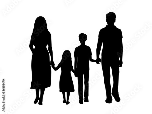 Silhouettes family father mother son and daughter from back