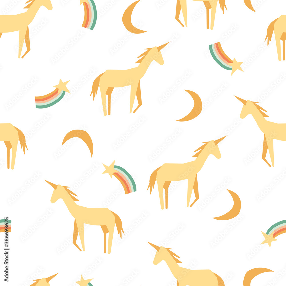 Seamless childish pattern with hand-drawn rainbow, unicorn vector illustration. Good for kids theme, fabrix, textile, stationary, card, wallpaper. Seamless childish pattern with hand-drawn rainbow, unicorn vector illustration. Good for kids theme, fabrix, textile, stationary, card, wallpaper.