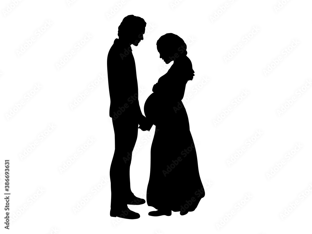 Silhouette couple expecting baby hold hands