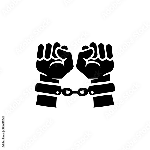 Handcuffs, manacles or shackles icon. Chained, handcuffed hands, vector design trendy