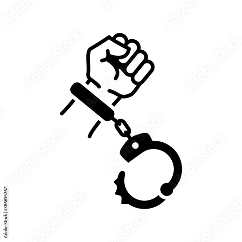 Handcuffs, manacles or shackles icon. Chained, handcuffed hands, vector design trendy