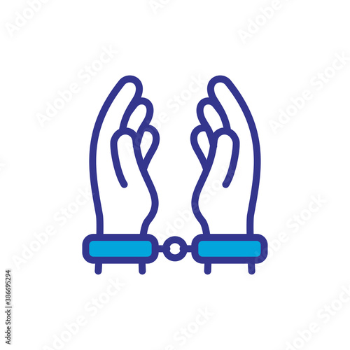Handcuffs, manacles or shackles icon. Chained, handcuffed hands, vector design trendy