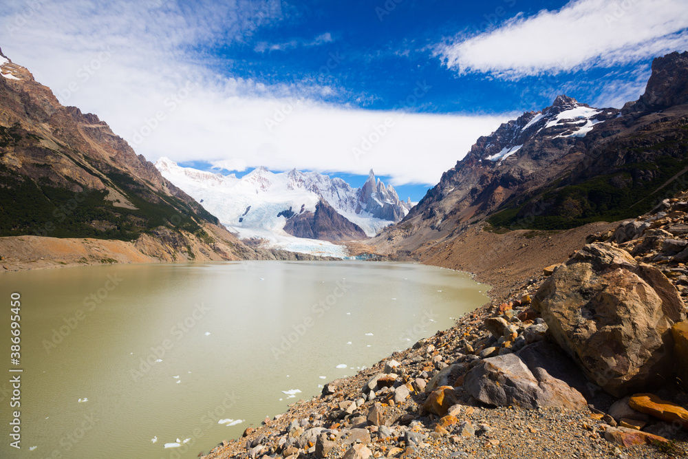 View on mountaintops and surroundings in Los Glaciares National Park in Argentina