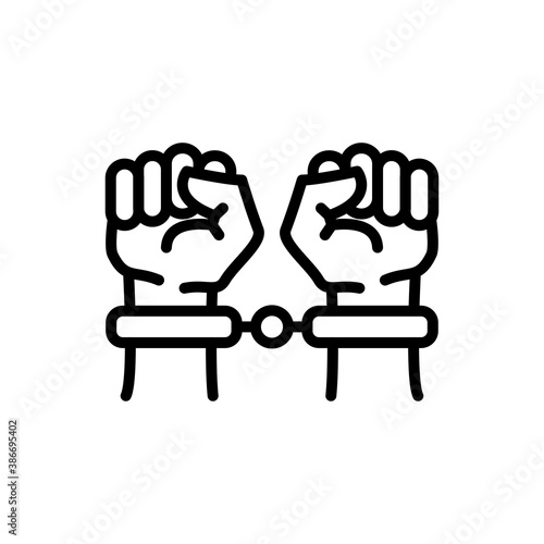 Handcuffs, manacles or shackles icon. Chained, handcuffed hands, vector design trendy