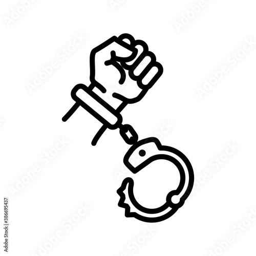 Handcuffs, manacles or shackles icon. Chained, handcuffed hands, vector design trendy
