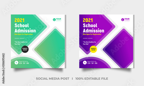School admission Editable Social Media Post Template Social Media Banners for Digital Marketing.