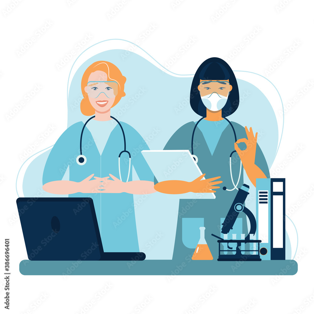International Day of Women and Girls in Science February 11 vector illustration. Four female scientists of different nationalities conducting research.Flat design for social media, poster, banner. International Day of Women and Girls in Science February 11 vector illustration. Four female scientists of different nationalities conducting research.Flat design for social media, poster, banner.