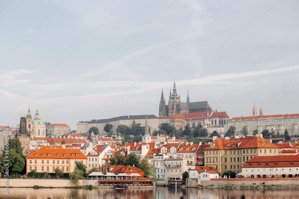 Obraz premium city castle and charles bridge