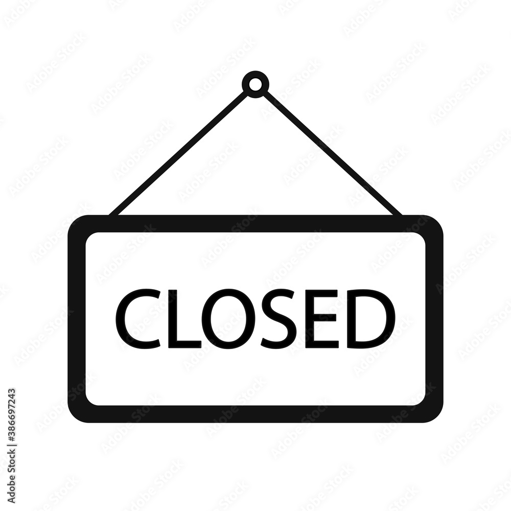 Plate closed black sign for door. Shop icon flat style, sign on isolated white background. Plate closed black sign for door. Shop icon flat style, sign on isolated white background.