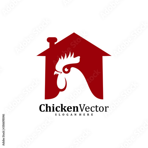 House Chicken logo design vector template, Rooster illustration, Symbol icon