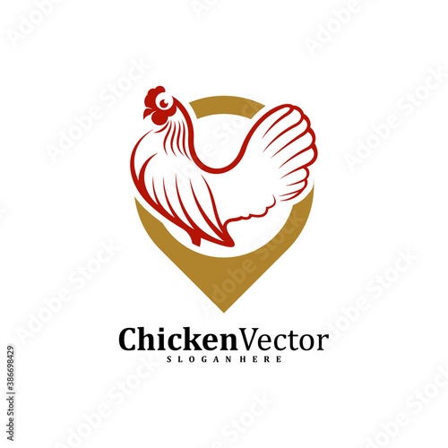 Point Chicken logo design vector template, Rooster illustration, Symbol icon