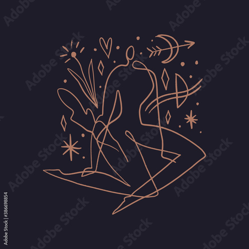Moon boho woman minimal silhouette linear abstraction
