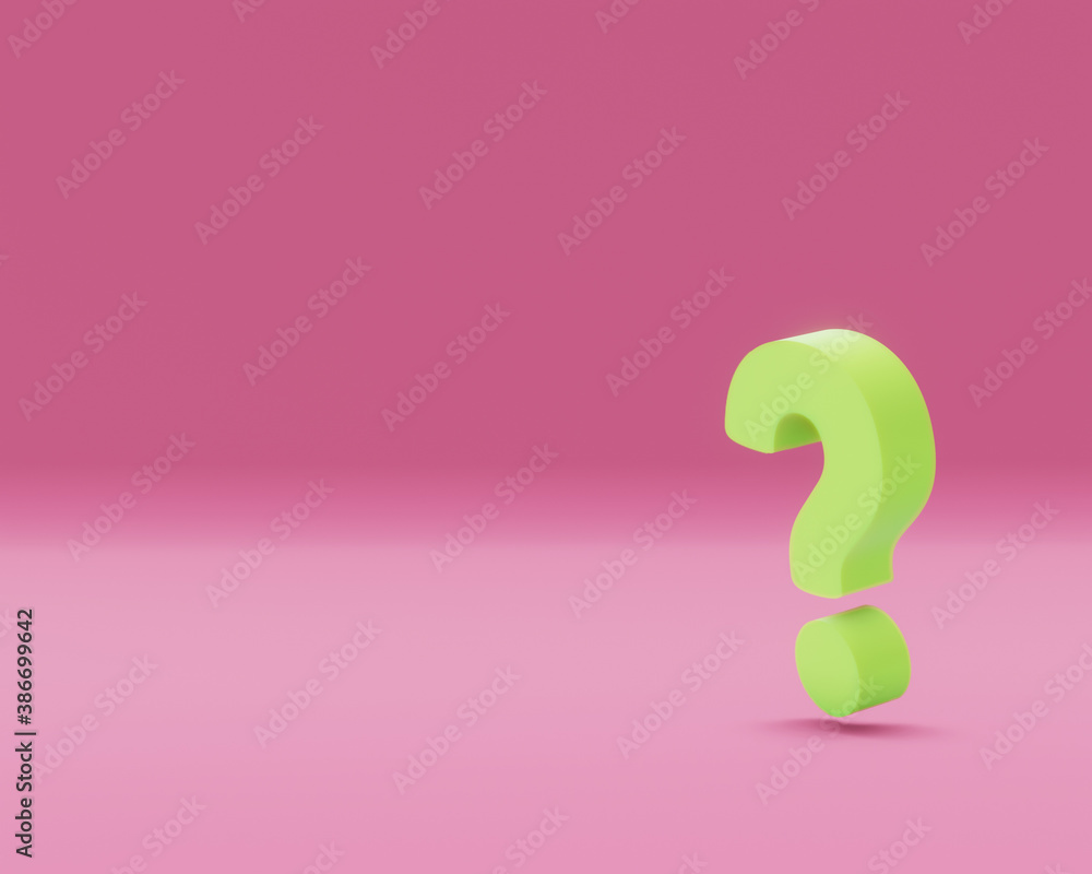 yellow question mark on pink plain background. 3d render yellow question mark on pink plain background. 3d render