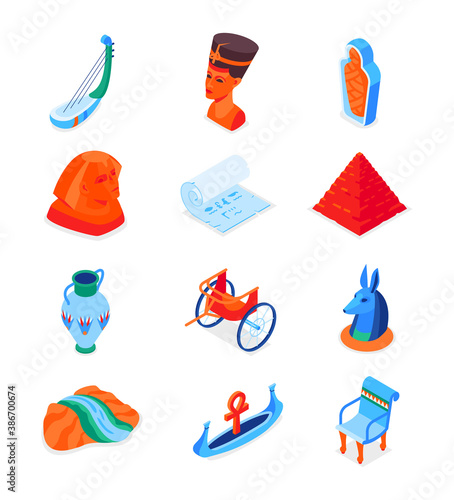 Ancient Egypt - modern colorful isometric icons set
