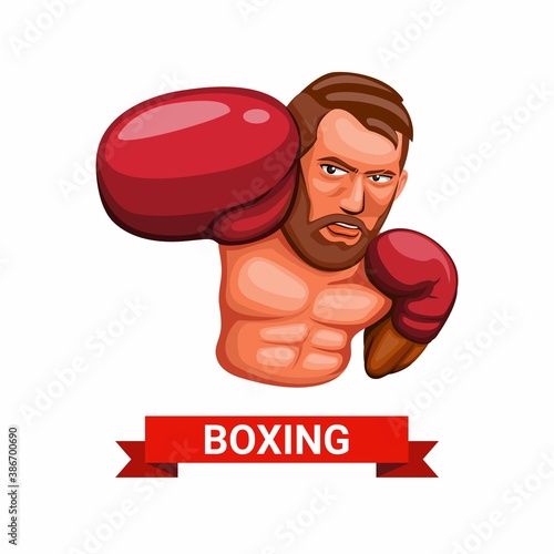 Boxing man punch in red glove character athelete sport symbol illustration vector