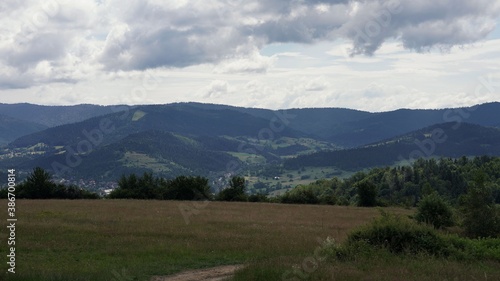 July in the Beskid Mountains, view of the valley and peaks