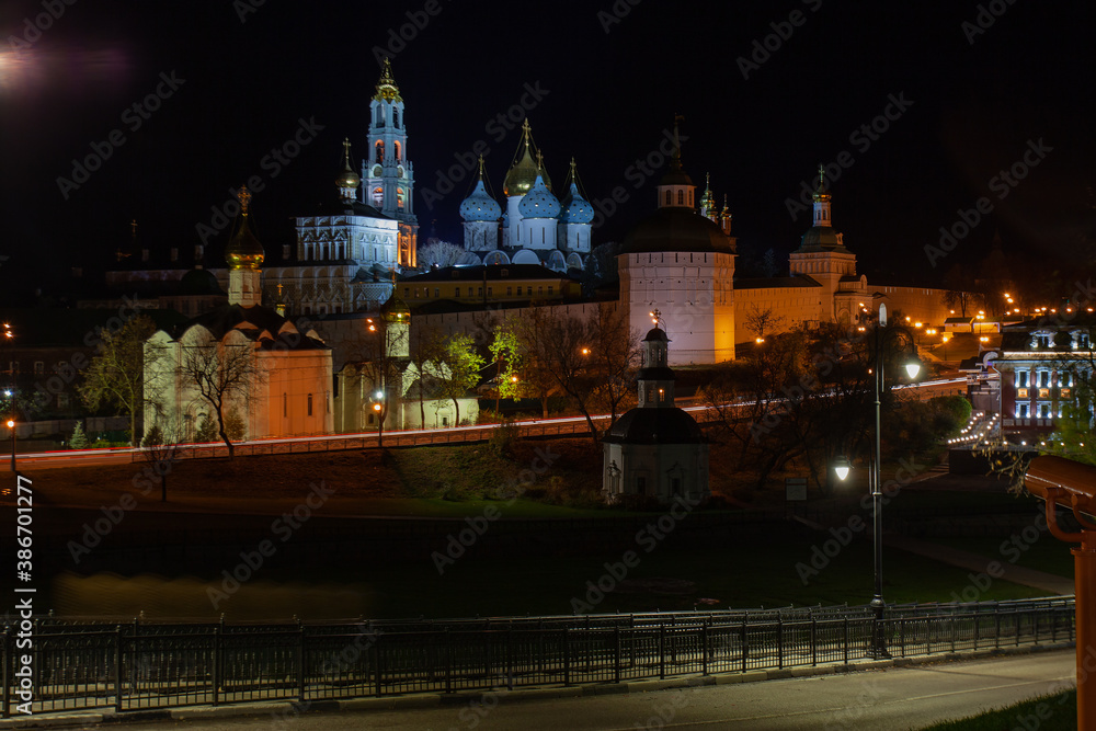 Night view of the Trinity-Sergius Lavra in the city of Sergiev Pasad (Russia)