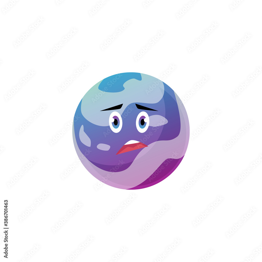 Fototapeta premium Unhappy space planet character with sad face flat .vector illustration isolated.