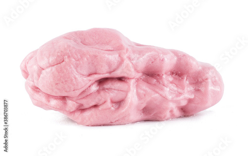 Chewed pink bubble gum isolated on white background