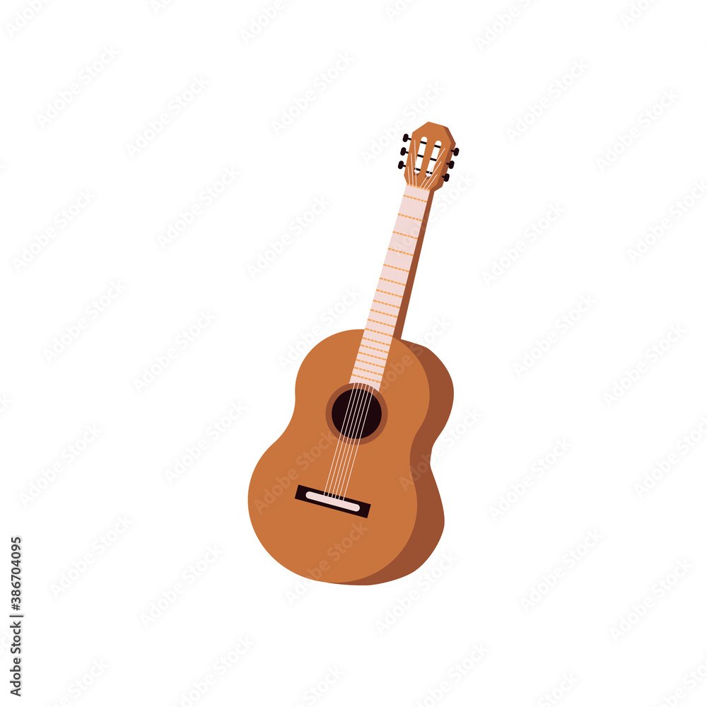 Obraz premium Classic acoustic wooden guitar with strings a vector isolated illustration