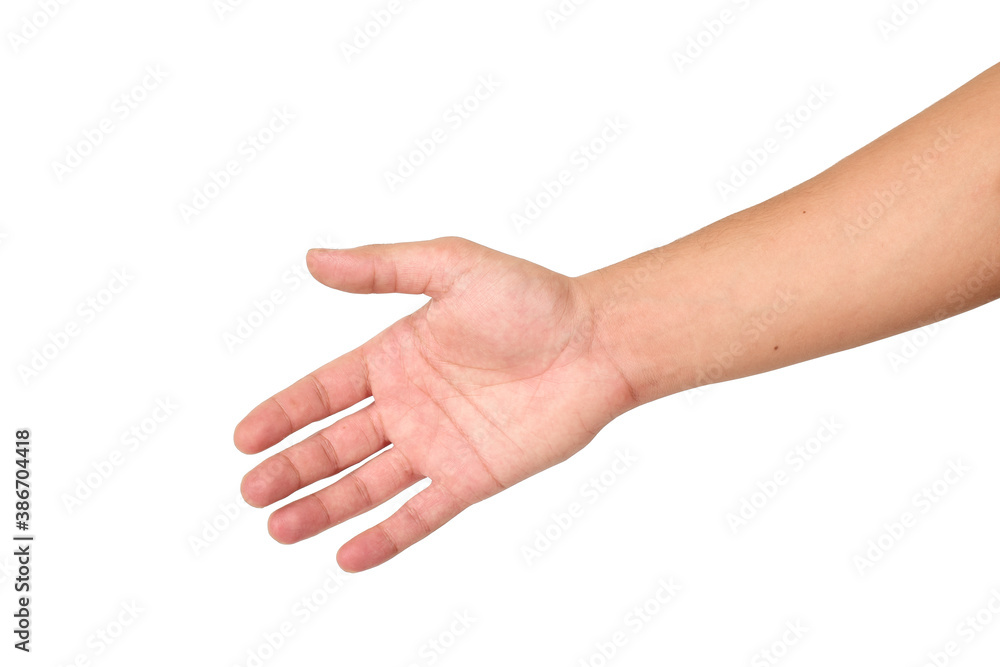 Greeting hand isolated on white background with clipping path, handshake gesture Greeting hand isolated on white background with clipping path, handshake gesture