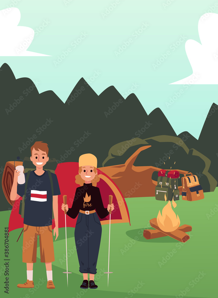 Fototapeta premium Family with children concept flat icons set of house, traveling, spending time together, watching tv