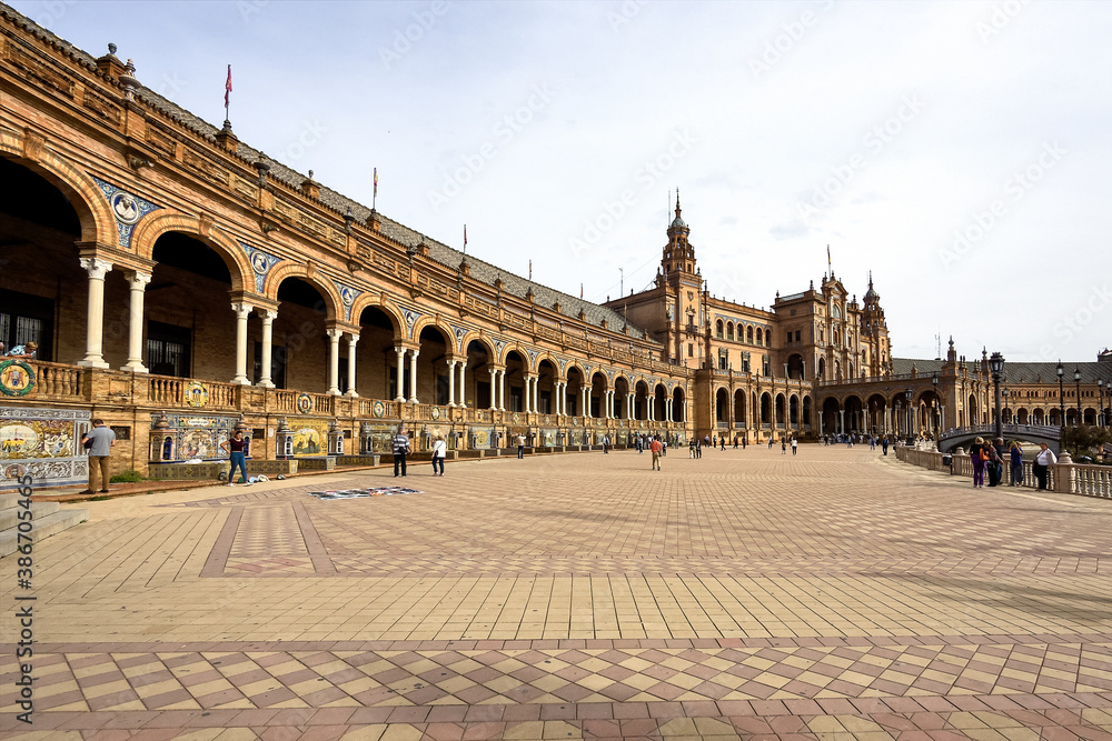 Plaza de Espana, Spanish square in the centre of Seville, Andalusia, Spain.