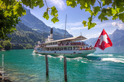 sunny day at Brunnen on Lake Uri in the Swiss Alps