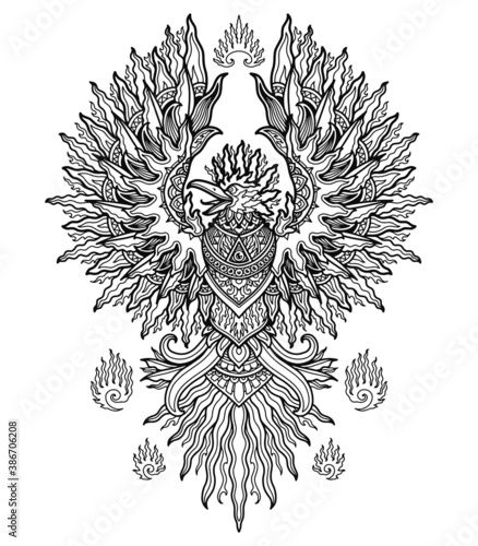 phoenix mandala design for coloring book or t shirt design print