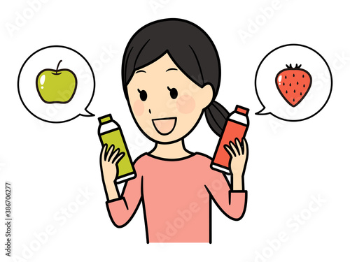 a lady thinking which juice is good
