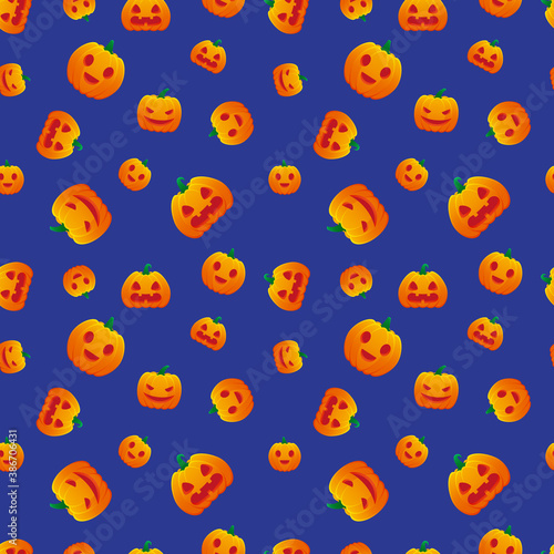 Halloween Pattern Jack O Lantern Pumpkin Evil Smile Grin Flushed Vector Design Background