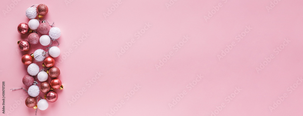 A lot of Christmas balls of pink color. A lot of Christmas balls of pink color.