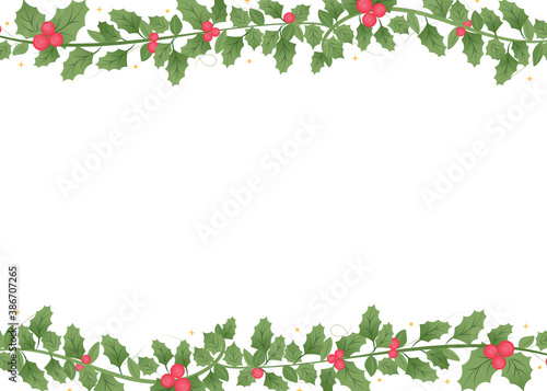 Holiday Leaves Background, Christmas Mistletoe Wreath Border, Christmas Border Background, Christmas Greeting Card Vector Illustration Background