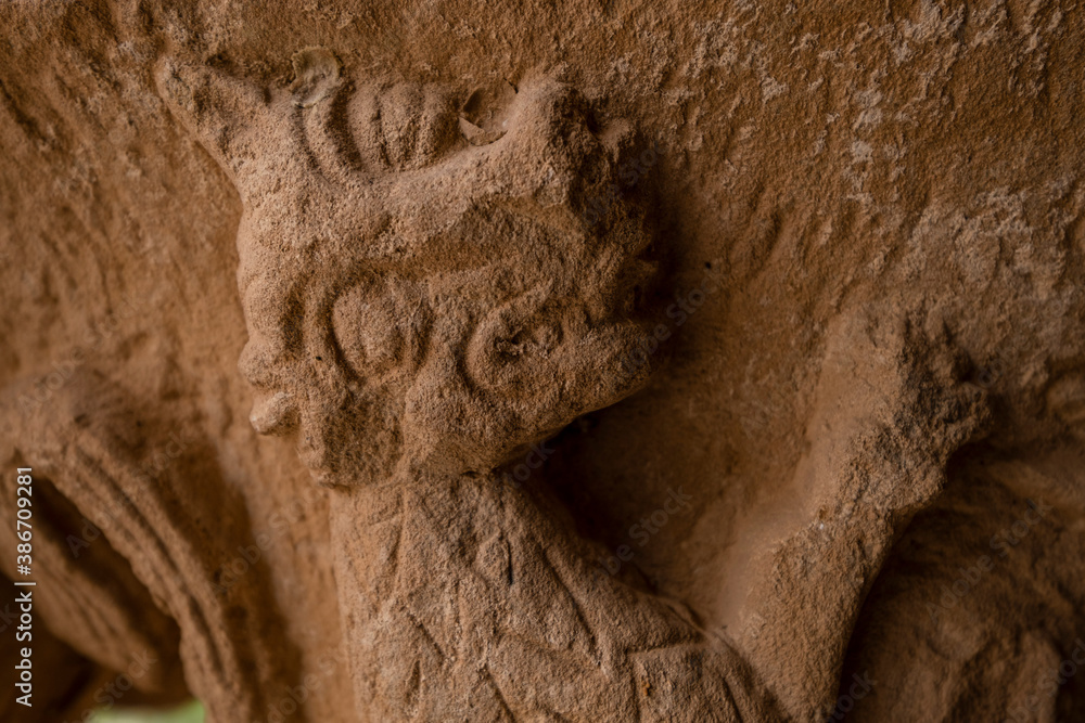 rampant lion, Church of Our Lady of the Assumption, thirteenth century, Saúca, Guadalajara, Spain